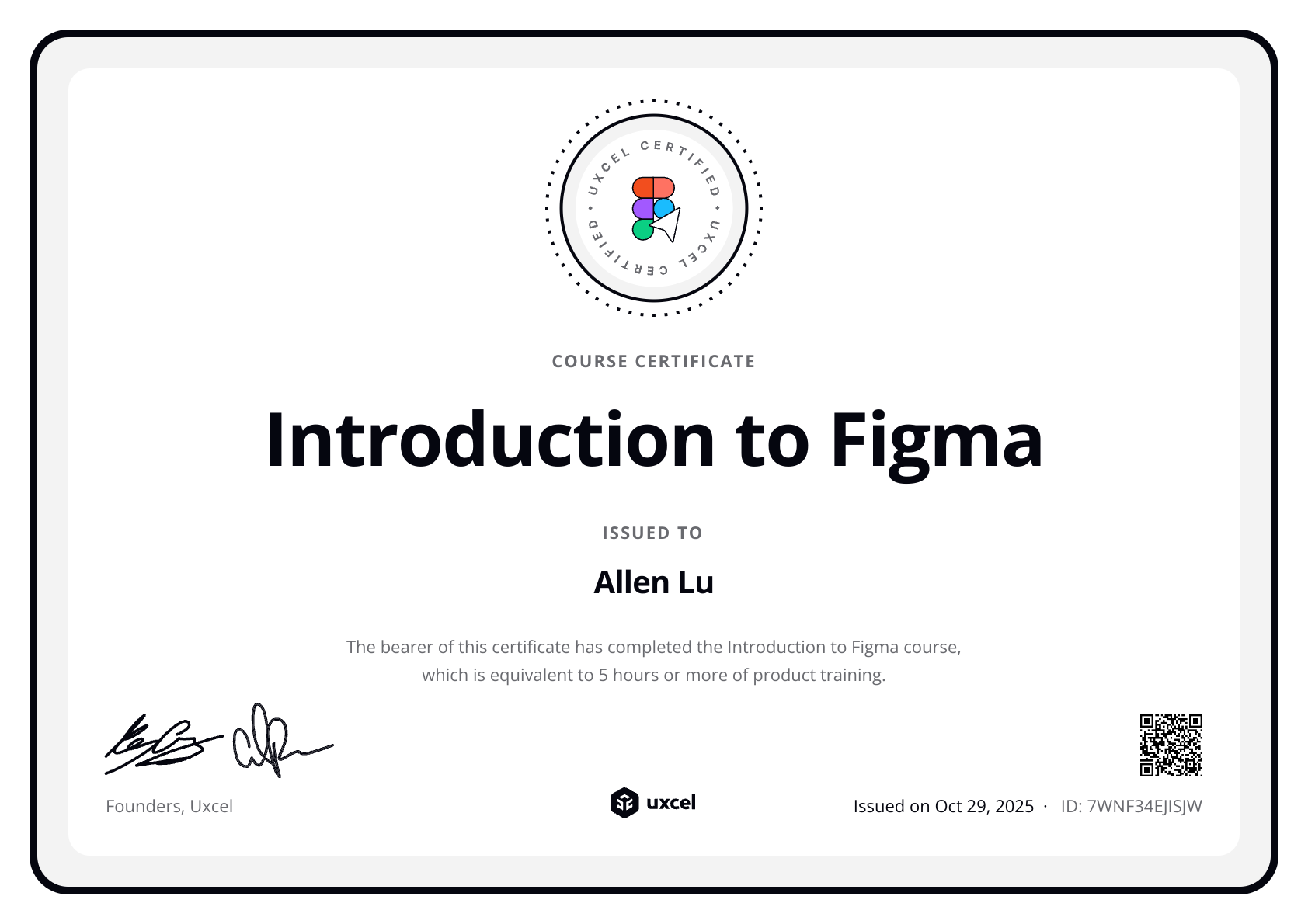 Allen Lu's certificate